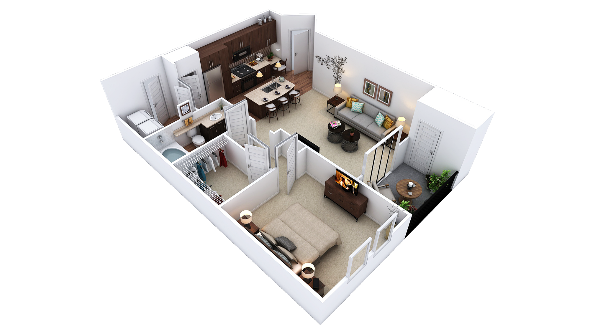 Floor plan for 1 bed, 1 bath, 782 sqft